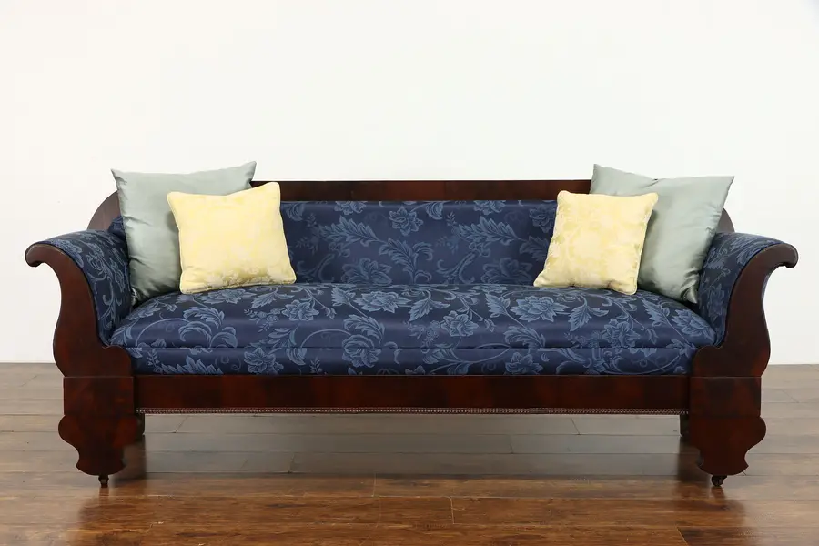 Photo of Empire Antique 1840 Carved Mahogany Sofa, New Upholstery