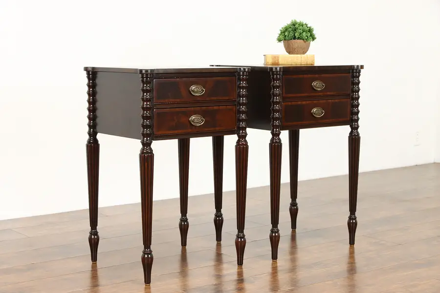 Photo of Pair of Sheraton Design Vintage Mahogany Lamp Tables or Nightstands