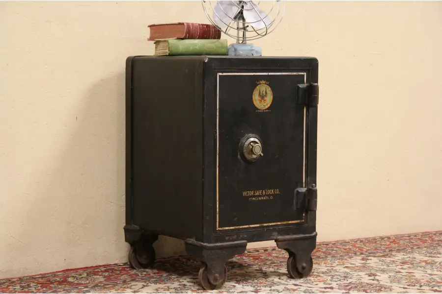 Photo of Victor of Cincinnati 1885 Iron Combination Safe, Original Pinstriping