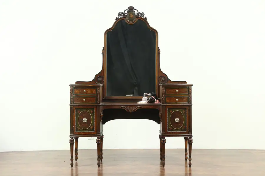 Photo of Vanity or Dressing Table with Mirror, Walnut, Painting, Berkey & Gay