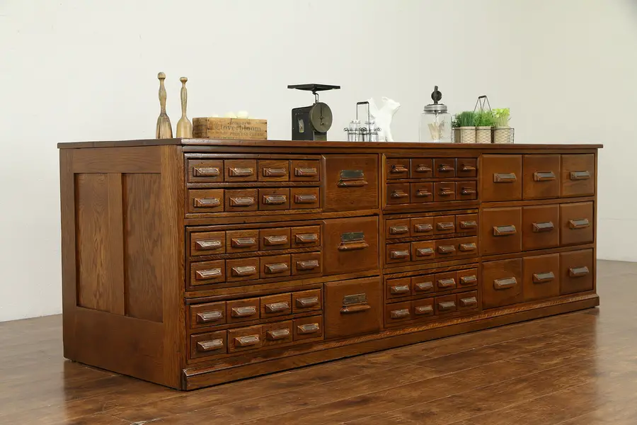 Photo of Oak Antique 8' 4" Hardware Store Counter, 60 Drawers