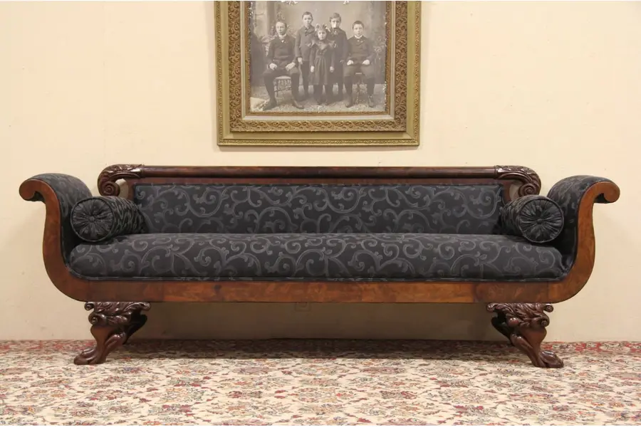 Photo of American Empire 1825 Antique Sofa, Carved Lion Paw Feet