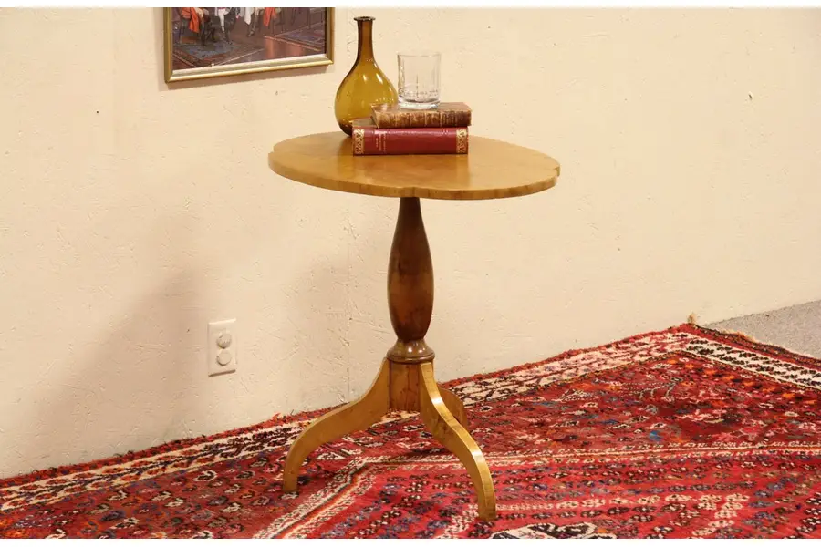 Photo of New England Curly Birdseye Maple 1825 Antique Tilt Top Tea Table