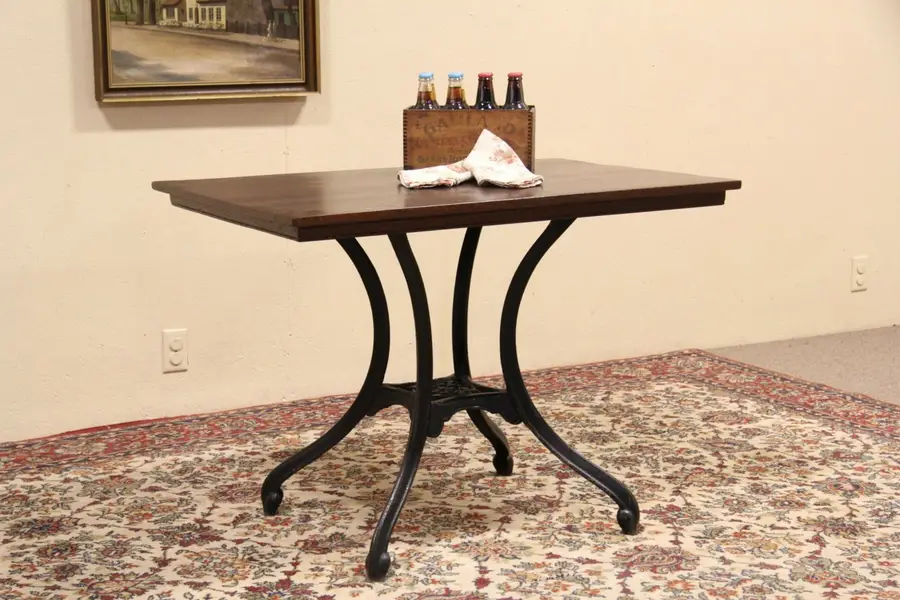 Photo of Oak & Iron Antique Tavern or Pub Game Table, Pat. 1900