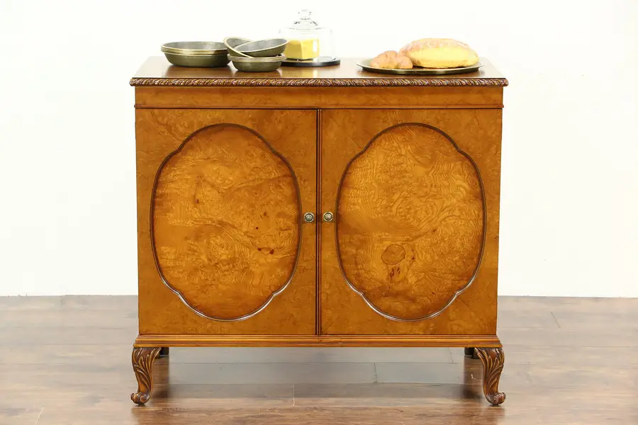 Photo of Hunt Board, Sideboard, Server or Credenza, 1940's Vintage Carved Olive Ash Burl