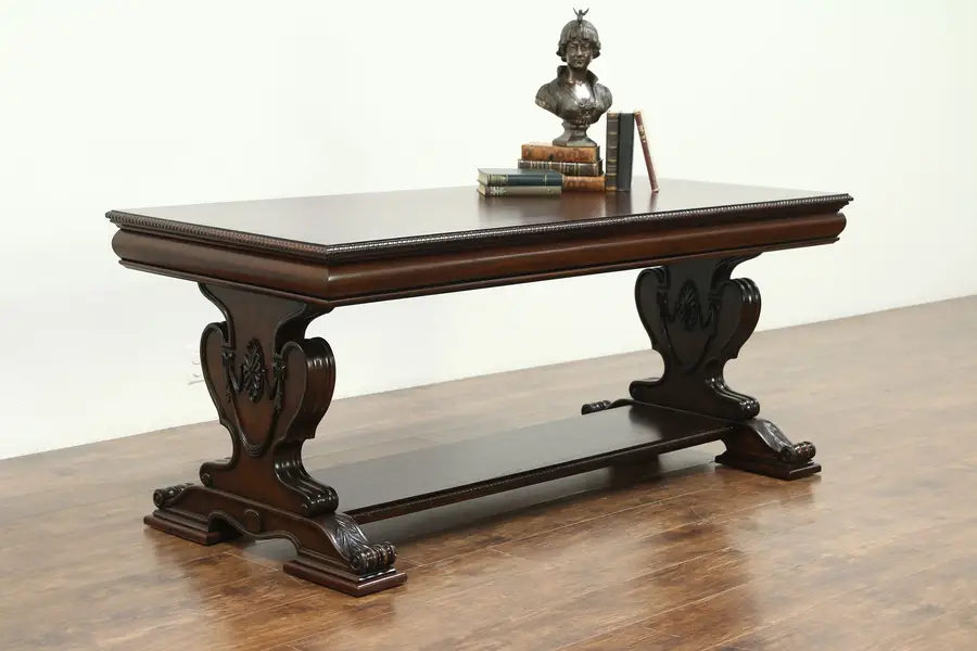 Photo of Classical Mahogany Antique Dining, Library or Conference Table, Writing Desk
