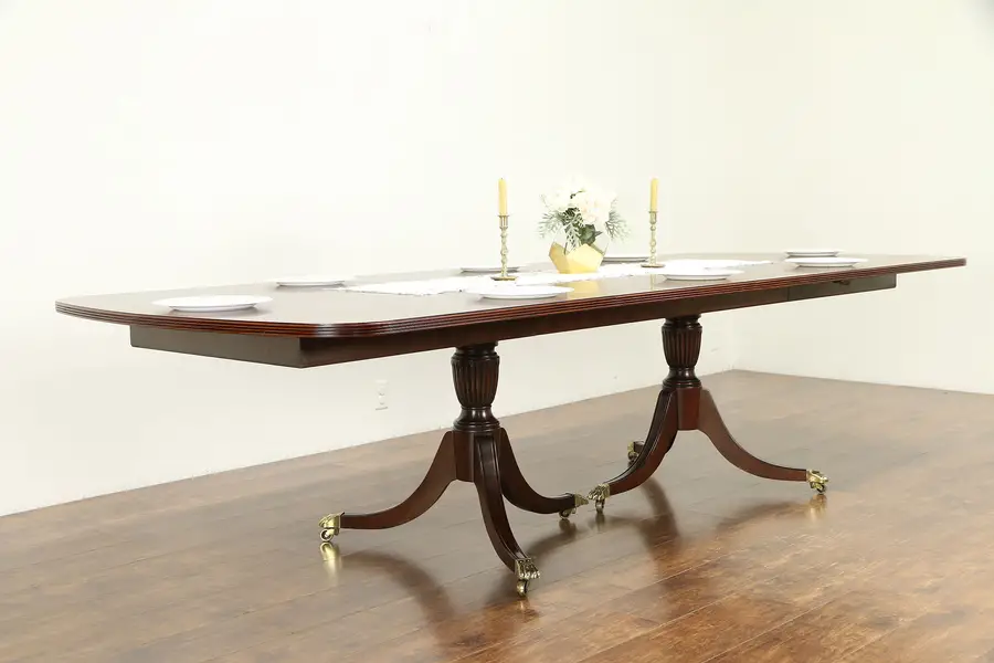 Photo of Banded Mahogany Vintage 10' Dining Table, 2 leaves, Ethan Allen