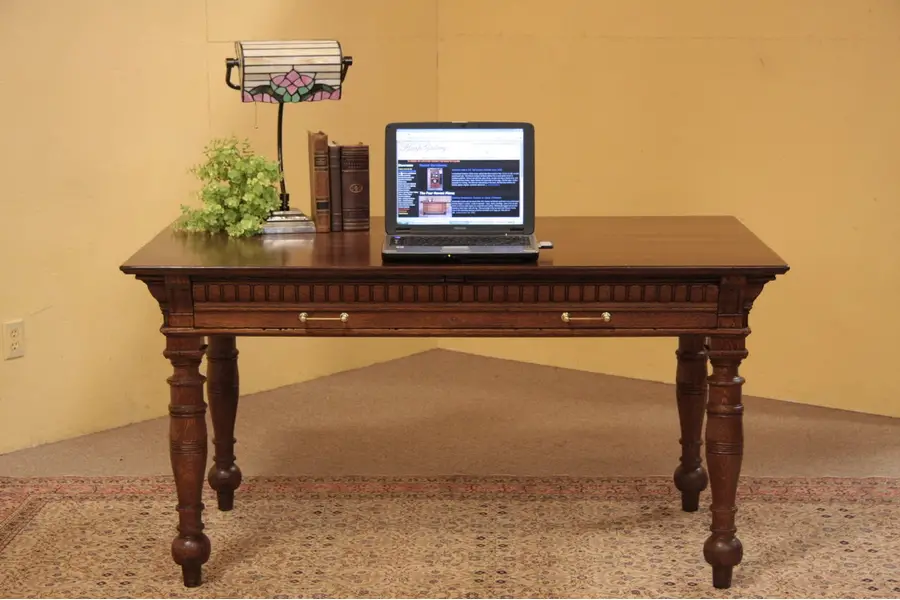 Photo of Victorian Oak Library Table or Writing Desk