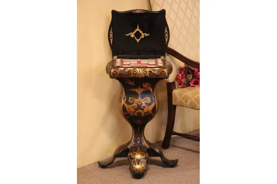 Photo of Victorian Hand Painted Papier Mache Sewing Stand