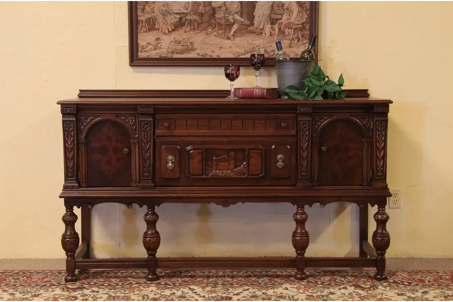 Photo of English Tudor Oak Antique Sideboard or Buffet