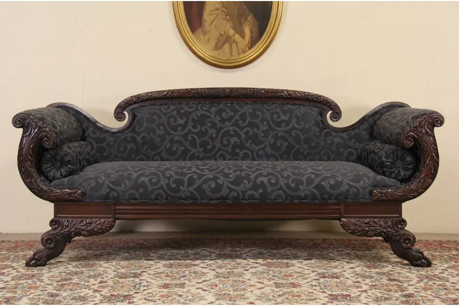 Photo of Empire Carved Lion Paw Sofa, 1900 Antique Mayhew Milwaukee