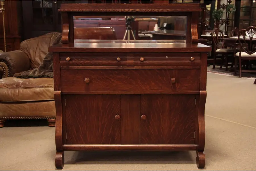 Photo of Oak Antique Sideboard, Beveled Mirror