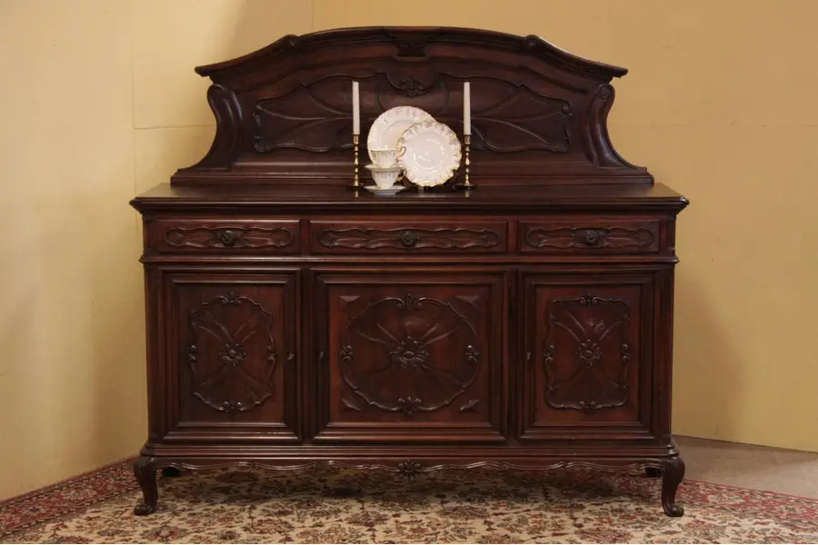 Photo of Italian Piedmont Carved Walnut Sideboard or Backbar