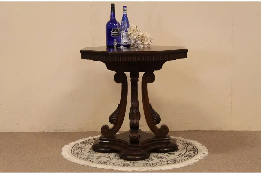 Photo of Octagonal Carved Antique Center or Lamp Table