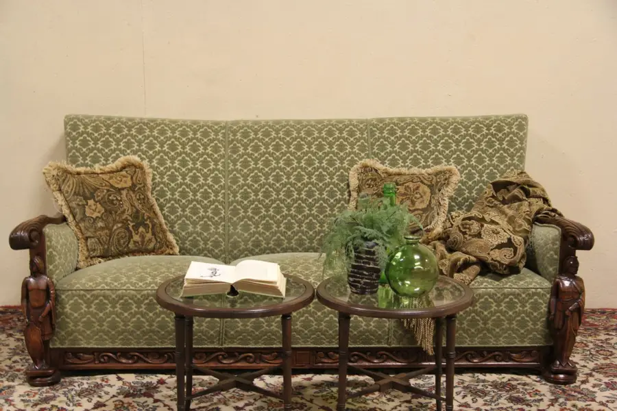 Photo of Swedish 1935 Sofa, Carved Oak Knights