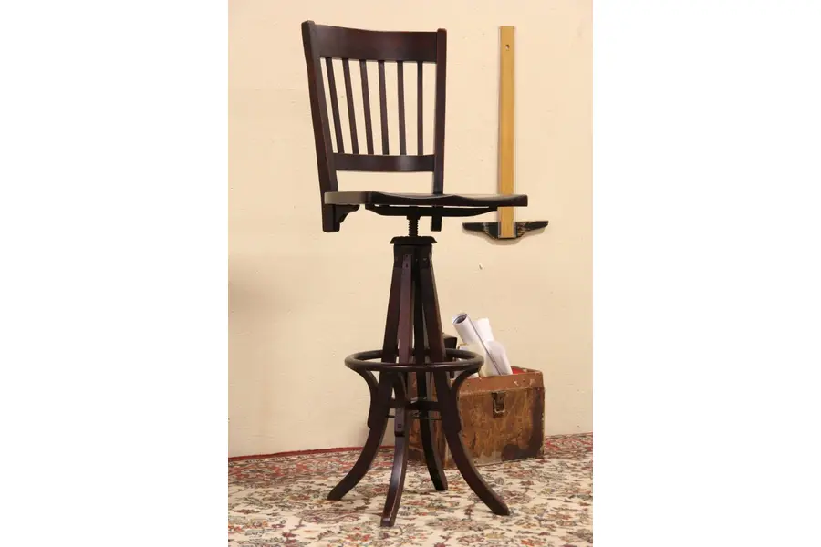 Photo of Swivel Adjustable Drafting or Architect Stool, 1915 Antique