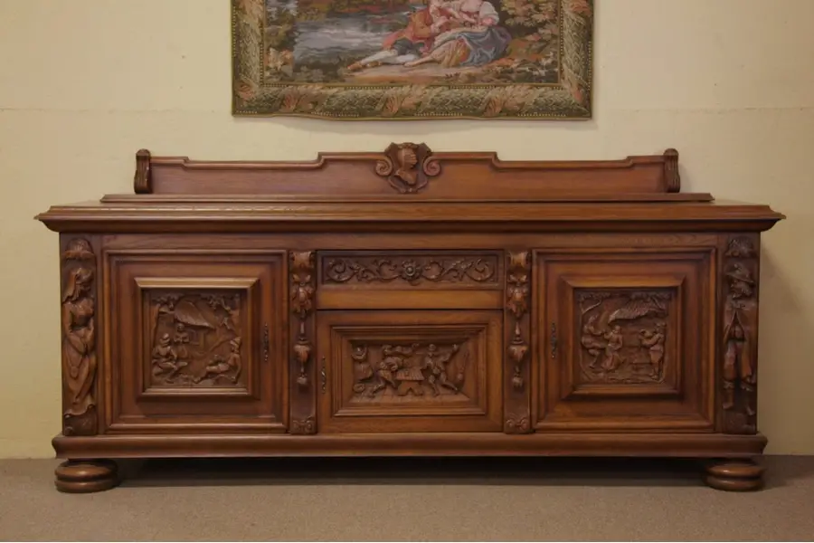 Photo of Renaissance Oak Sideboard or Buffet, Carved Figures