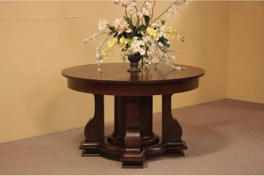 Photo of Round Antique Oak Game, Center Foyer or Lamp Table
