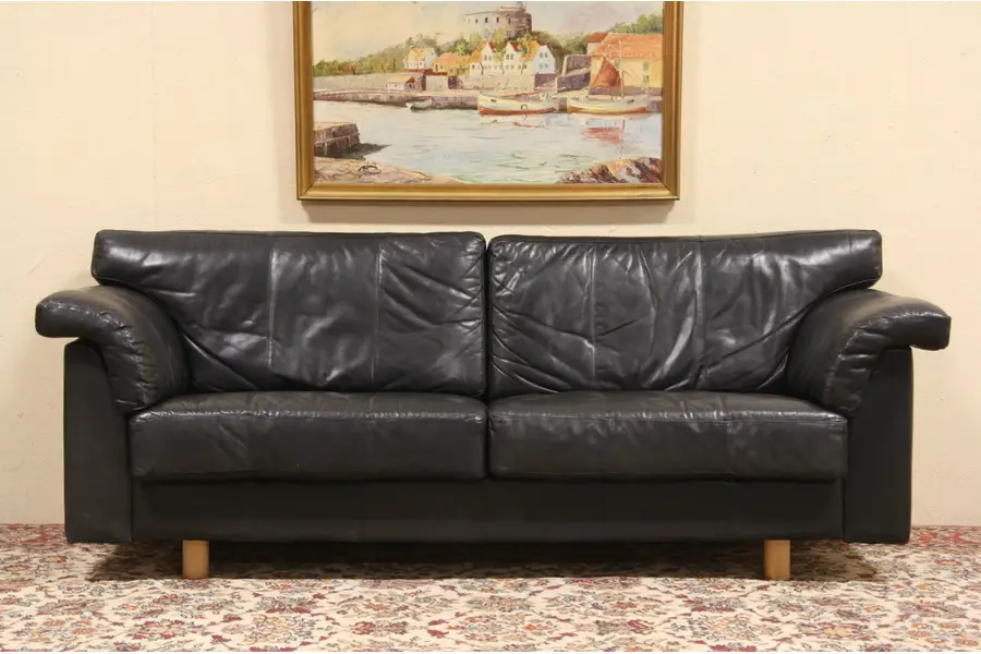 Photo of Scandinavian Vintage Charcoal Leather Sofa