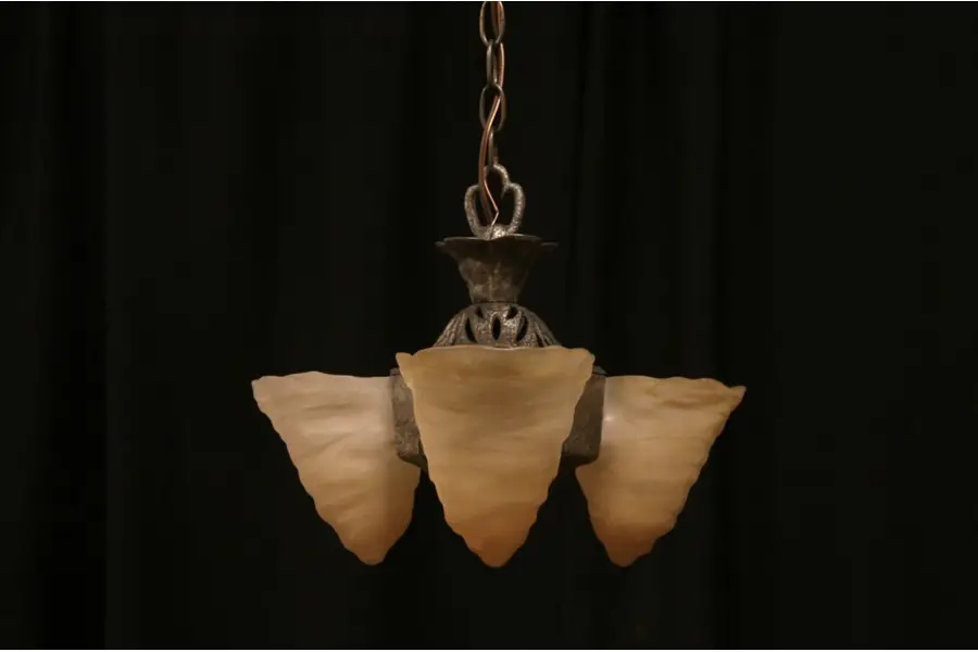 Photo of Art Deco 1925 Chandelier, 3 Original Etched Shades