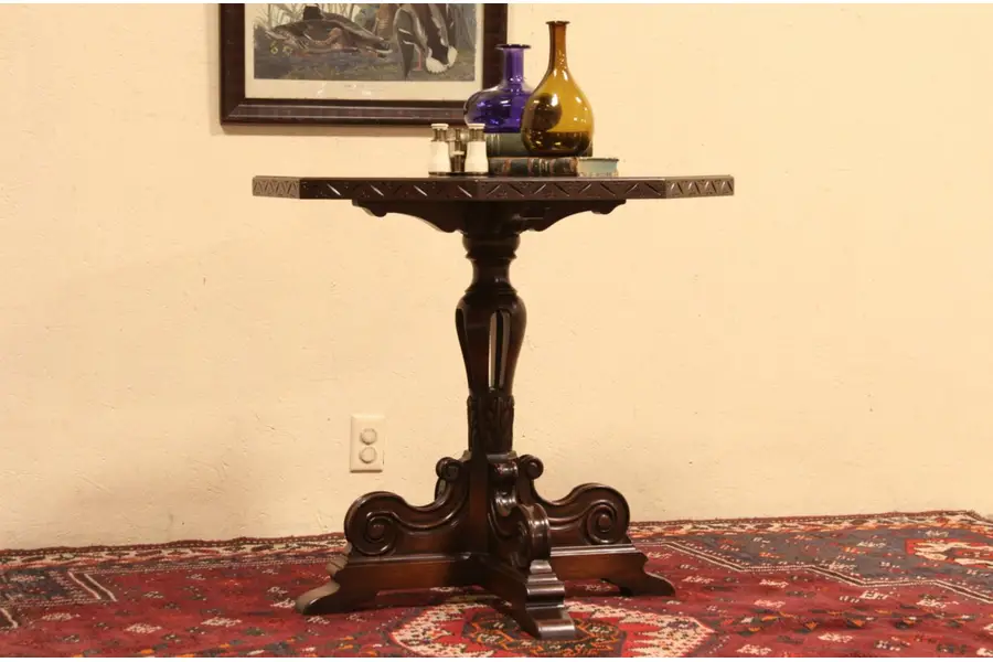 Photo of Carved English Tudor 1915 Antique Octagonal Center or Lamp Table