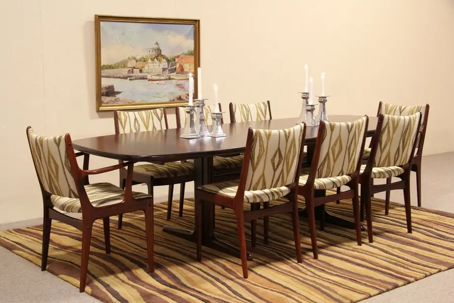 Photo of Midcentury Danish Modern Rosewood Dining Set, Table & 8 Chairs, 1960 Vintage