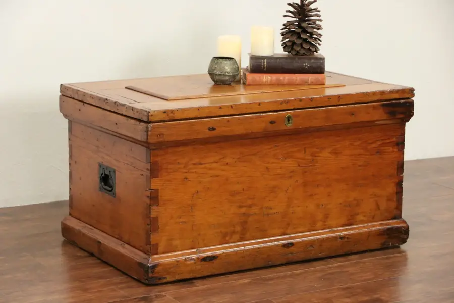 Photo of Country Pine 1880 Antique Carpenter Tool Chest, Trunk or Coffee Table