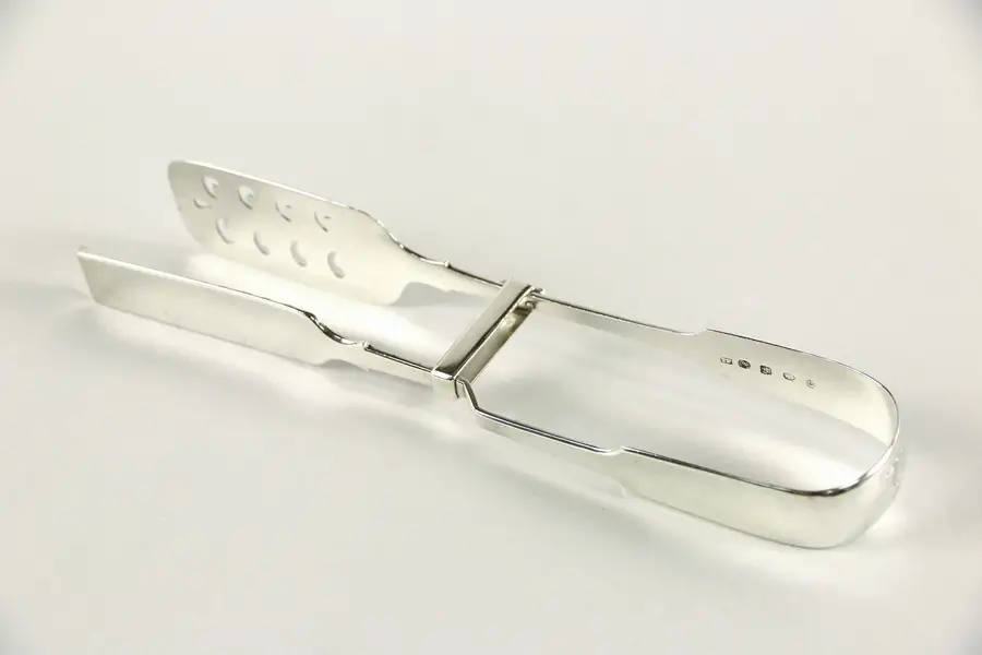 Photo of Irish Antique Sterling Silver Asparagus Tongs, Signed Thomas Farnell, 1815-1855