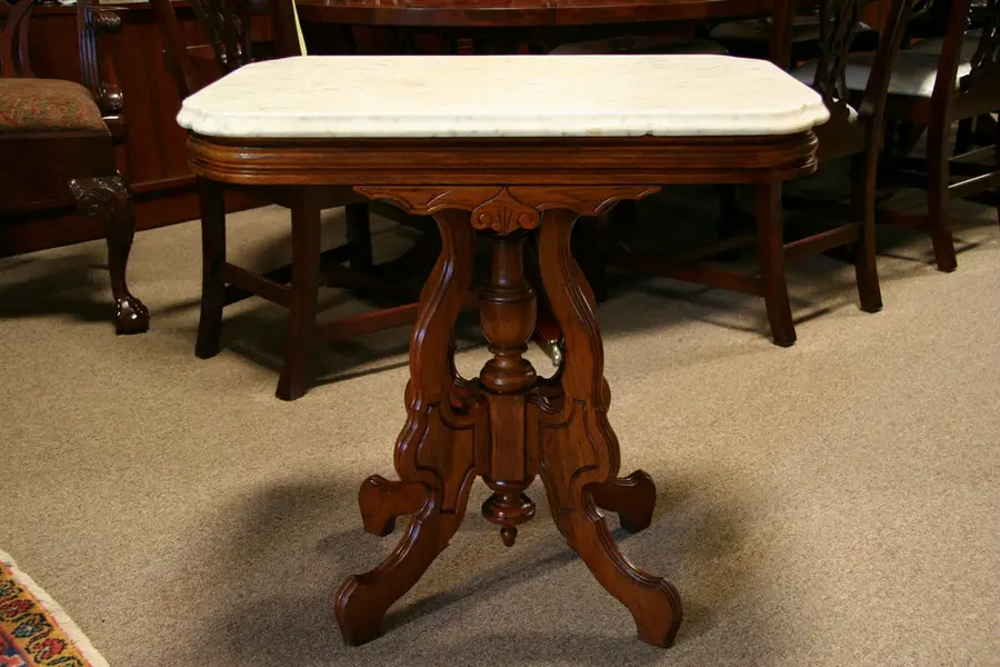 Photo of Victorian 1880's Walnut Parlor Table Marble Top