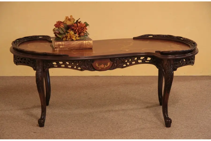 Photo of French Style Carved & Curvy Marquetry Coffee Table