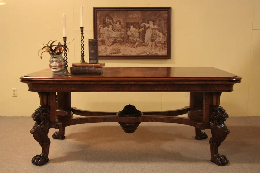 Photo of Library, Writing or Hall Table, Carved Lions