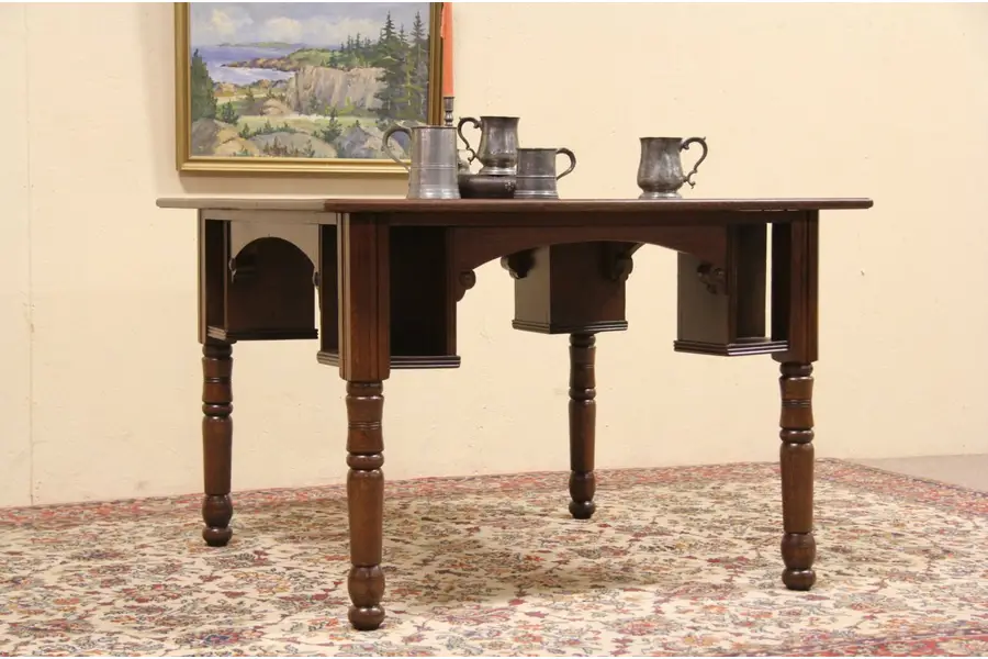 Photo of Oak 1895 Antique Tavern or Pub Game Table, Mug Shelves