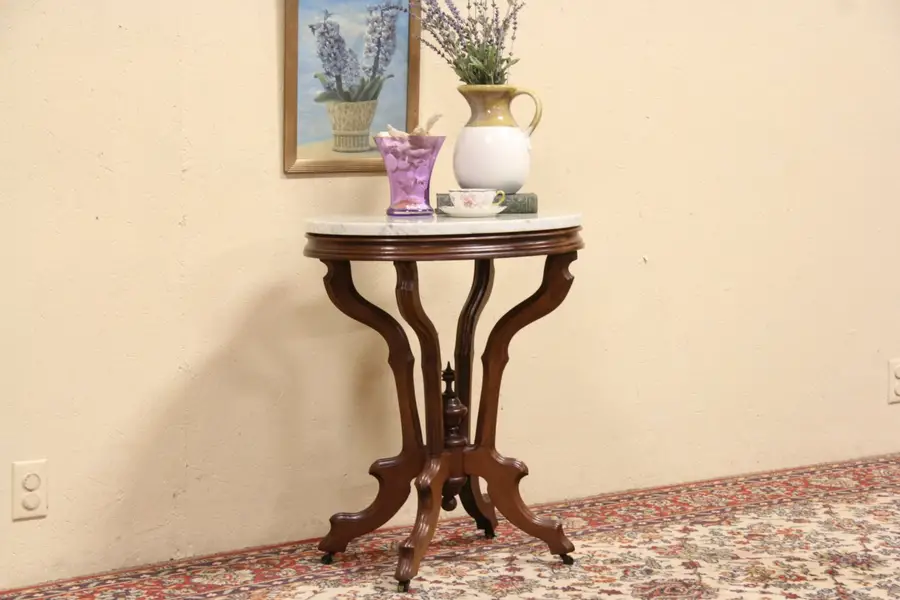 Photo of Victorian Antique Marble Top 1880 Parlor Lamp Table