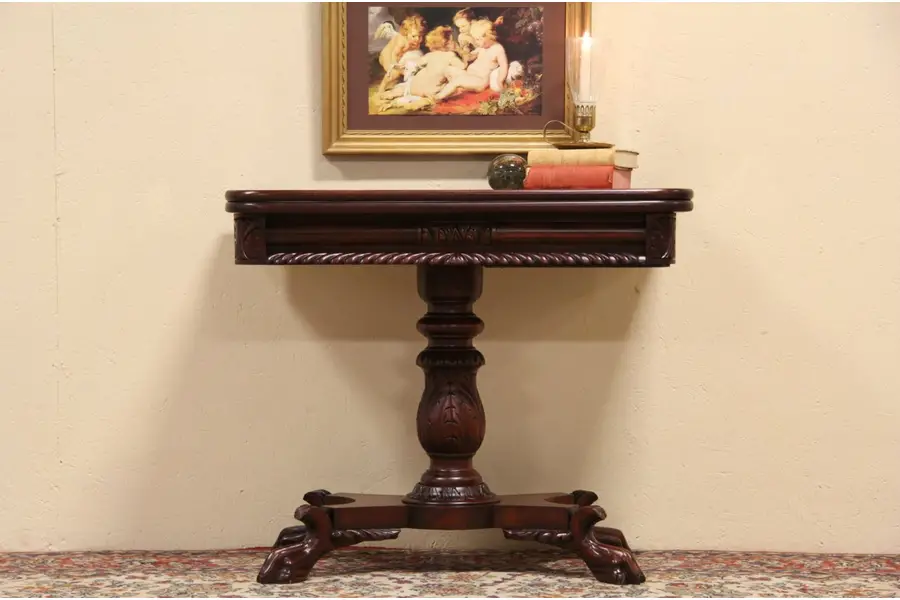 Photo of American Empire 1900 Antique Console or Game Table, Lion Paw Feet