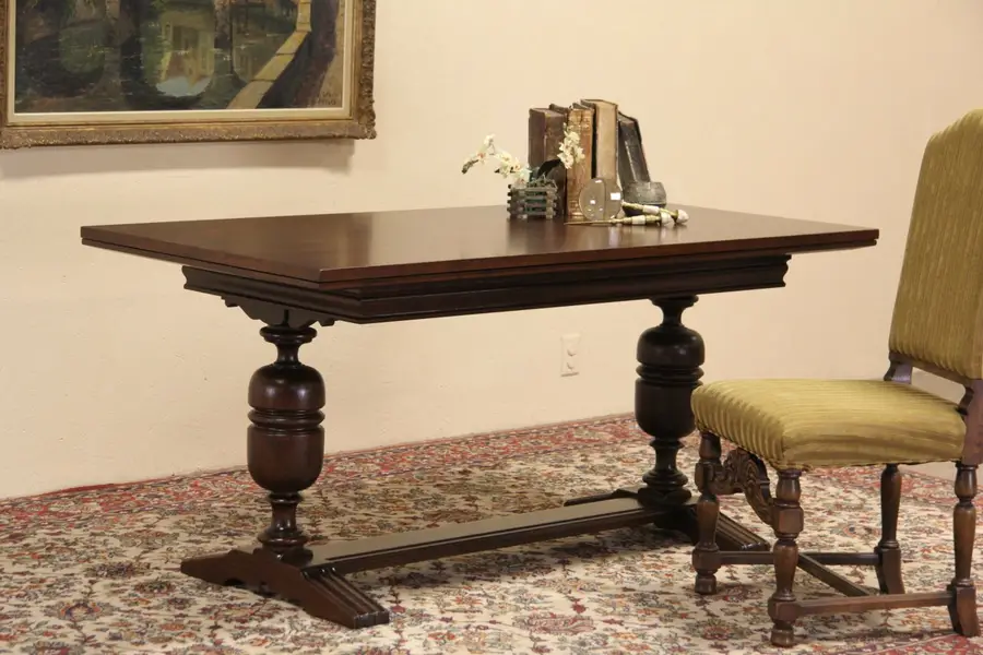 Photo of Renaissance Oak 1920's Swedish Writing Desk or Library Table