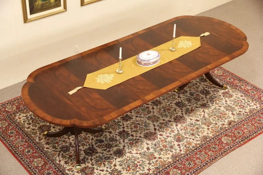 Photo of Hekman Unsigned Copley Square Dining Table, Banded Mahogany, 2 Leaves
