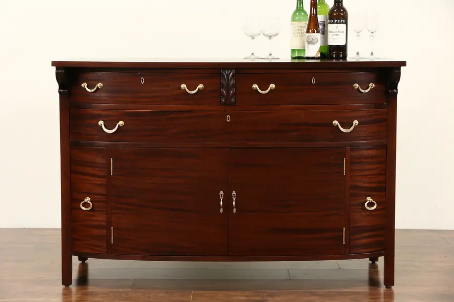 Photo of Berkey & Gay Signed 1915 Antique Bowfront Mahogany Sideboard Server or Buffet