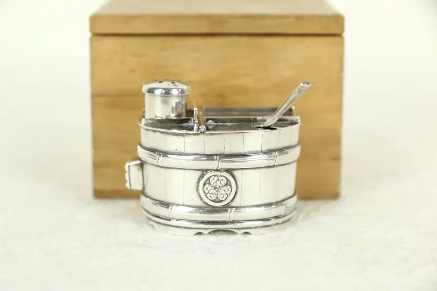 Photo of Japanese Sterling Salt Cellar & Pepper Shaker, Signed Asahi 950