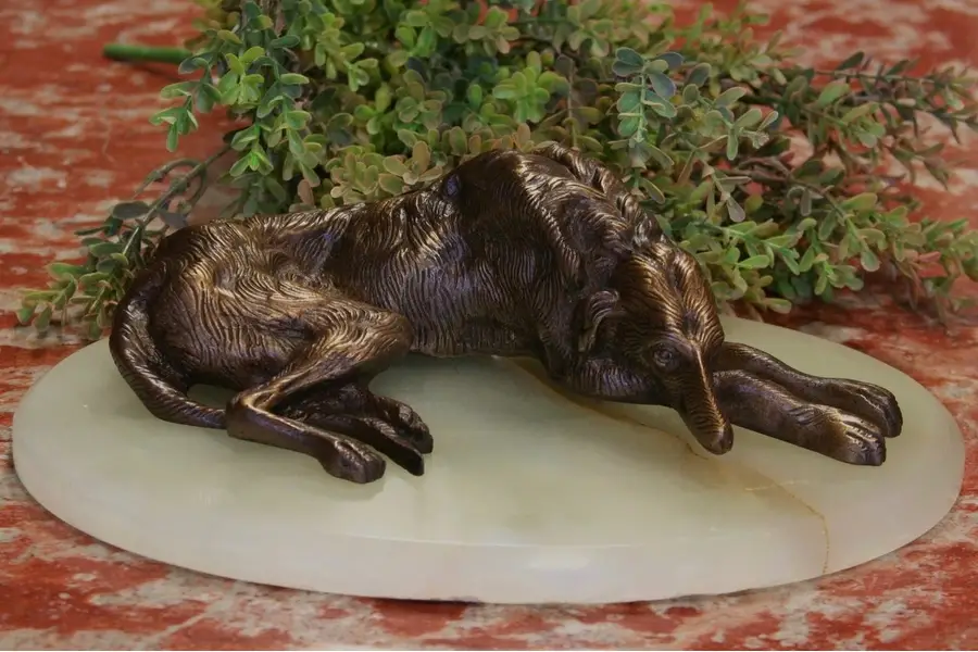 Photo of Borzoi or Sculpture of Bronze Dog, Onyx Base