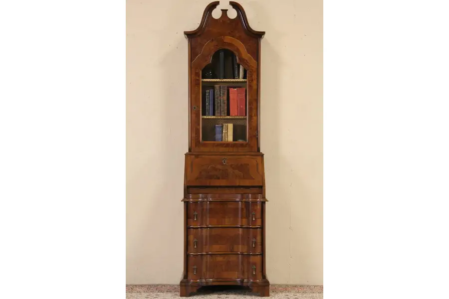 Photo of Ethan Allen Italian Olive Burl Vintage Secretary Desk & Bookcase