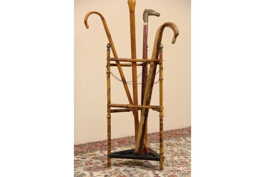 Photo of Victorian Bamboo & Iron 1890 Antique Umbrella & Cane Hall Stand