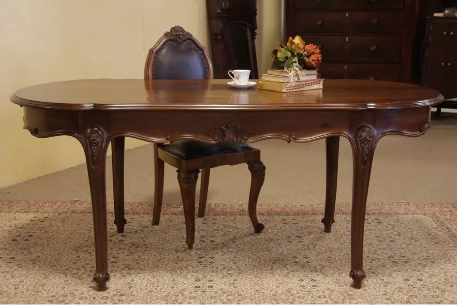 Photo of Carved Oval Writing Desk, Library or Dining Table