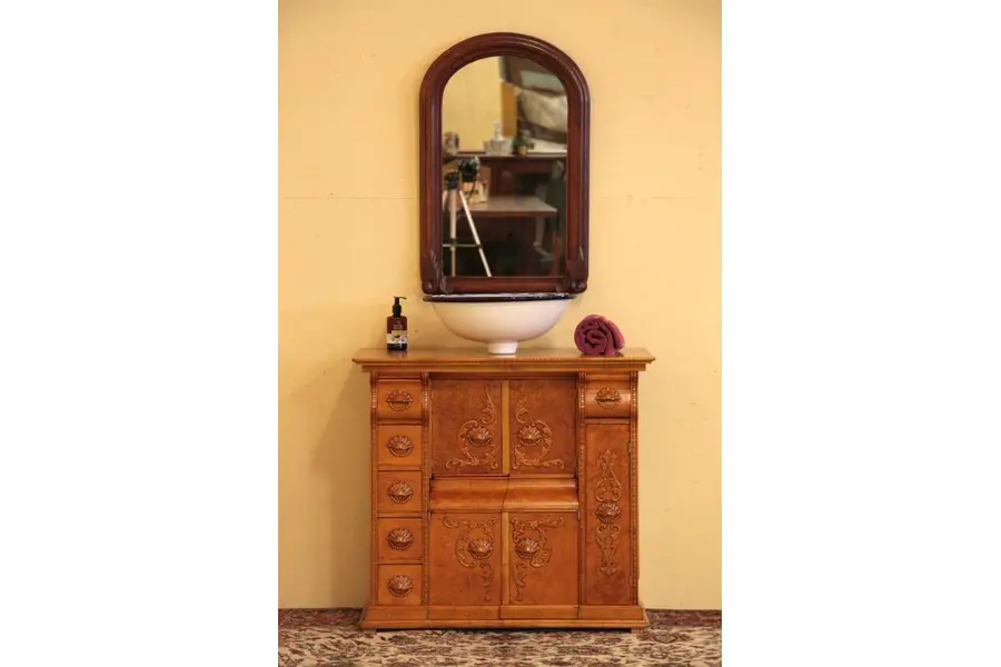 Photo of Birdseye Maple Victorian Sewing Cabinet or Table