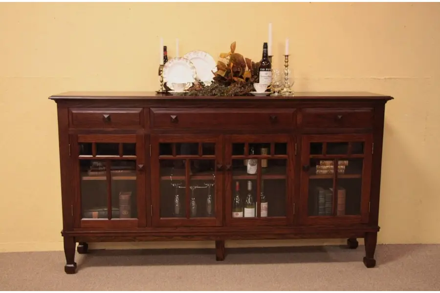 Photo of Arts & Crafts Antique Oak Sideboard Buffet WavyGlass