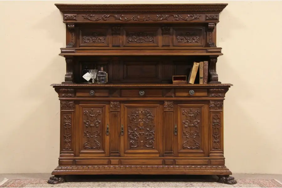 Photo of Renaissance Carved 1890 Italian Sideboard, Server or Credenza