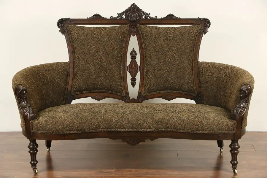 Photo of Victorian Renaissance 1870's Antique Jenny Lind Carved Walnut Loveseat