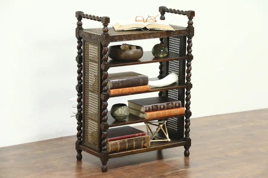 Photo of Oak Barley Twist Antique Music Shelf or Magazine Rack, Bathroom Stand