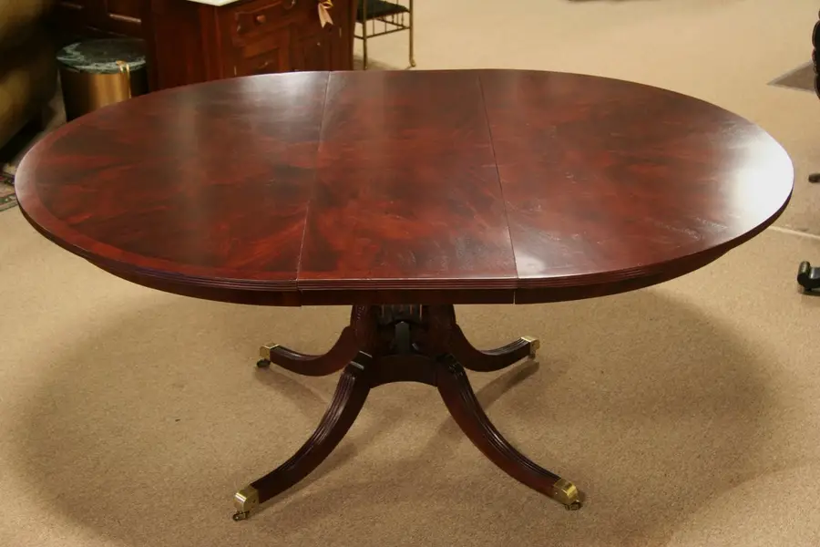 Photo of Round 52" Banded Mahogany Dining Table, Lyre Base