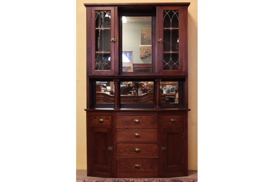 Photo of Mission Oak Cupboard Arts & Crafts Leaded Glass