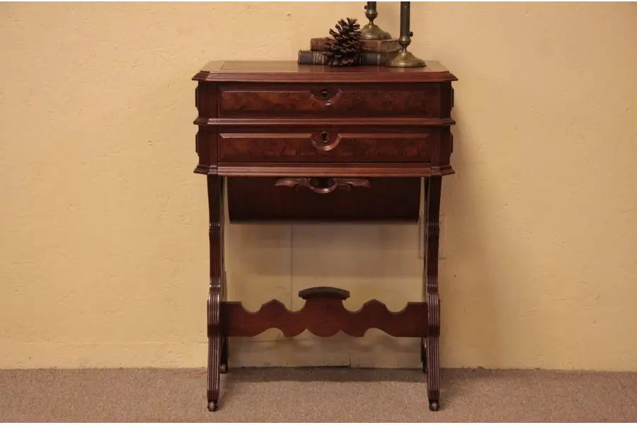 Photo of Victorian Sewing Stand or Work Table - Leather Top